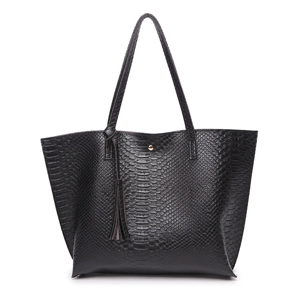 Aelicy, роскошная женская кожаная сумка из искусственной кожи с кисточками, сумка аллигатора, женская кожаная сумка, наш бренд, мягкие сумки через плечо для женщин - Цвет: Черный