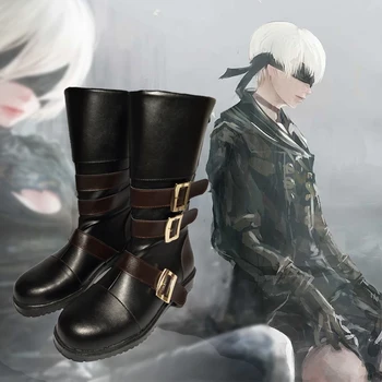 

2019 Hot Sale NieR:Automata 2B YoRHa NO.2 Type B nier automata 9s Cosplay Shoes Handmade Long Black Boots Customize PU Leather
