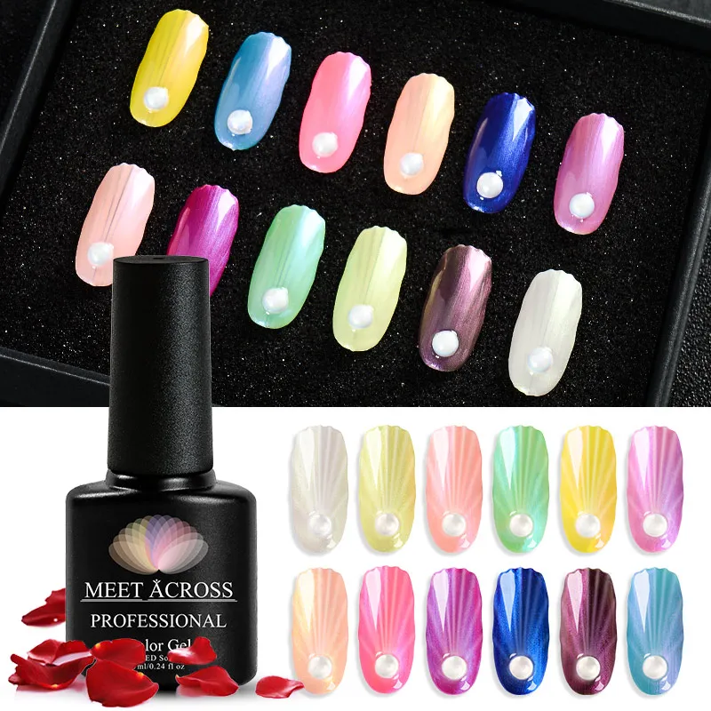 

MEET ACROSS Shell Holographic 7ml DIY UV Gel Nail Polish Lucky Lacquer Semi Permanent Hybrid Varnish Stamping Primer Enamel