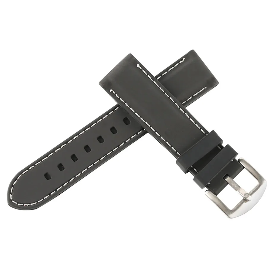 YISUYA Silicone 22mm24mm Black Pin Buckle Watch Strap RedWhite Outdoor Sport Rubber Wristwatch Band Top Quality Replacement  (15)