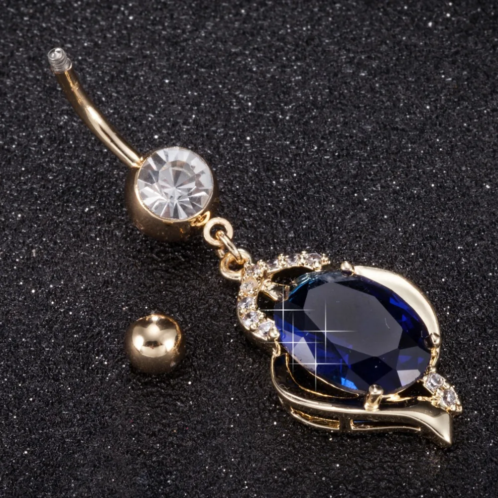 Big Blue Stone Fine For Ladies Navel Rings Fake Piercing Simple Bell
