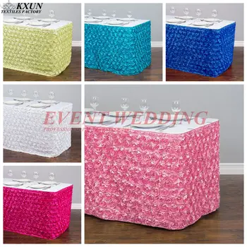

3M Length Satin Rose Tablecloth Skirting Cake Table Skirt For Wedding Event Decoration