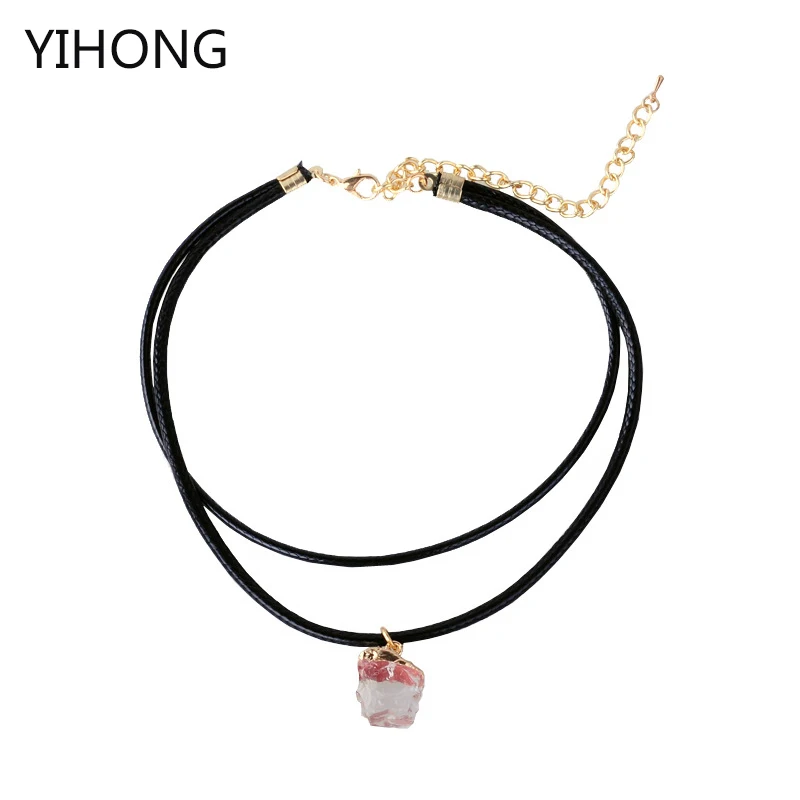 

New Fashion Jewelry Velvet Choker Necklace Tight Black Leather Short Necklace Gold Imitation Crystal Pendant Accessory