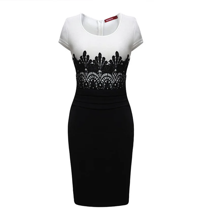 Платья для женщин Новая мода OL сшитое кружево большая звезда короткий рукав до колена платье blusa feminina EFF6095 - Цвет: Белый