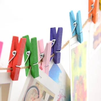 

Mini Spring Clips Clothespins 35mm Colorful Wooden Craft Pegs For Hanging Clothes Paper Photo Message Cards W7562