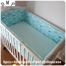Promotion! 6pcs baby bedding set 100% cotton crib bedding set for newborn cute ,include (bumper+sheet+pillow cover)