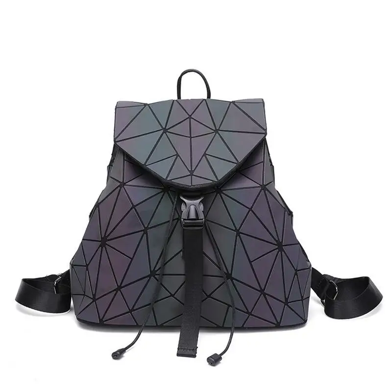 

Female Geometric Luminous Diamond Backpack Girls School Bag Unisex Fashion Outdoor Travel Backpack PU Leather Shoulder Bags