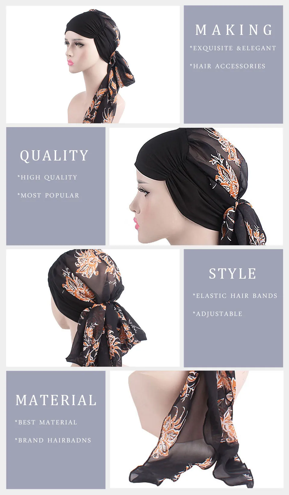 Haimeikang банты головная повязка в виде чалмы для женщин атласная голова шарф Шапочка для сна шелковая голова покрытие головной убор Дамский шарф для волос шапка