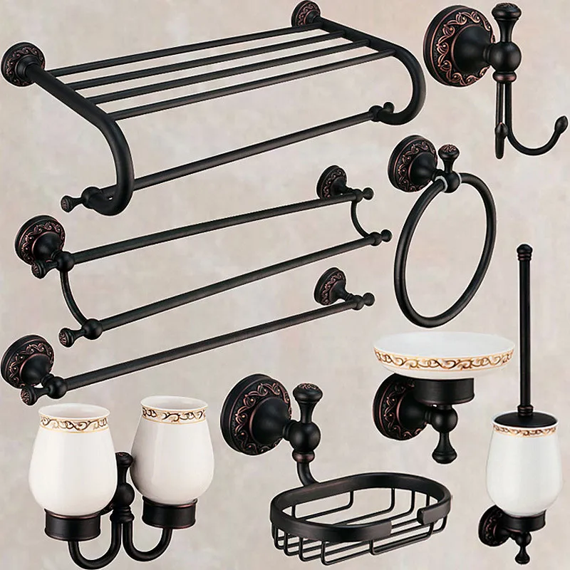 

Bathroom bronze black Vintage towel bar,European style antique brass paper holder, bathroom Retro Robe Hooks,J17721