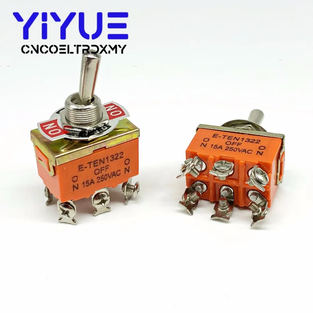 2PCS E-TEN1322 15A250V 6 pin Waterproof Switch Cap On-Off-On Miniature Toggle Switches orange