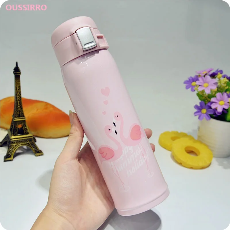 

OUSSIRRO Fashion Lovely Flamingo Thermos Pretty Coffee Thermos Mug 304 Stainless Steel Vacuum Cup Sports Water Bottle