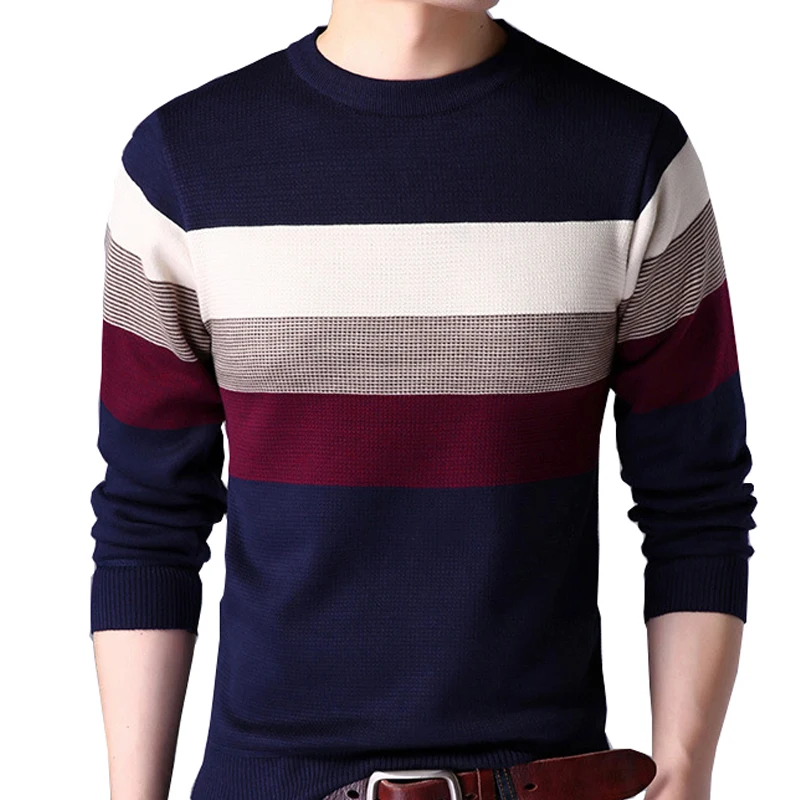 

Sweater Men's 2018 New Casual Thick Warm Knitted Striped Sweater Men Slim Plus Size Long Sleeve Fleece Pullover Men 4XL