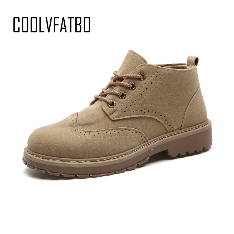 

COOLVFATBO PU Leather Men Boots Autumn Winter Ankle Boots Fashion Footwear Lace Up Shoes Men High Quality Vintage Men Shoes