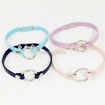 

Girl Women Harajuku Handmade Real Leather Choker O Round Gothic Button Collar Necklace