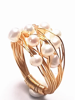 

Koraba 14k Yellow Gold Baroque Natural Pearl Handmade Women Ring