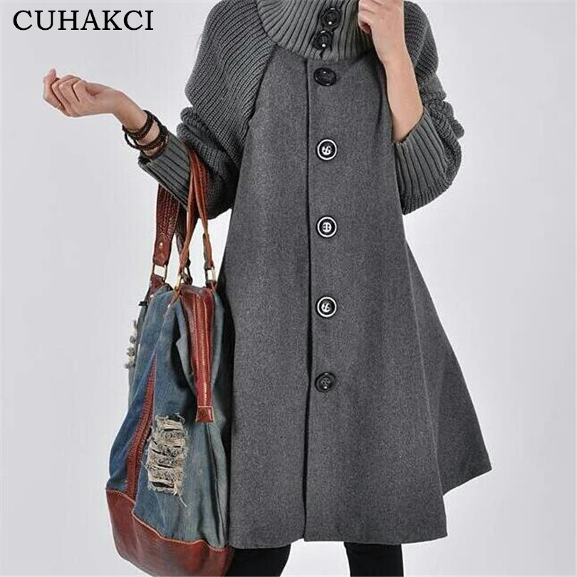 CUHAKCI Winter Wool Coats Long Overcoat Cloak Windbreaker