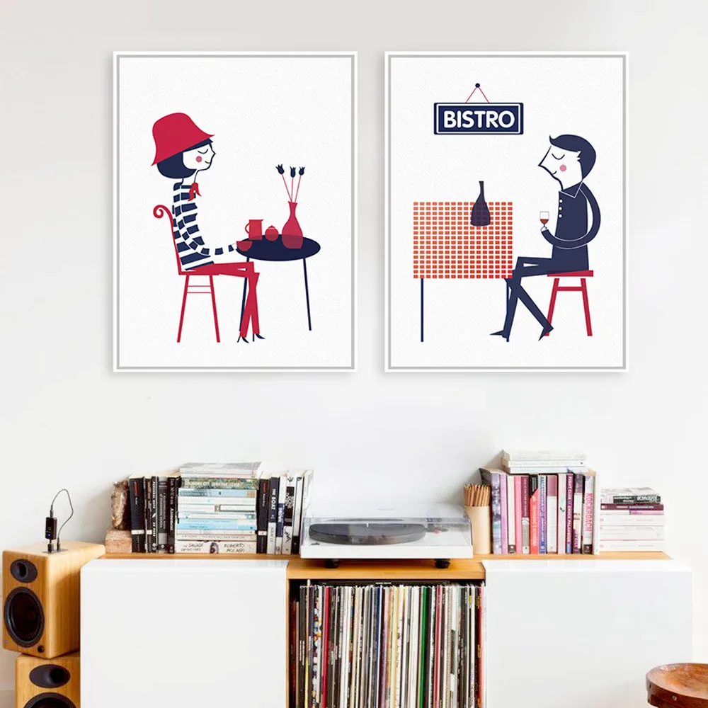 French-Hippie-Love-Couple-Art-Print-Poster-Large-Canvas-Restaurant-Wall-Picture-Paintings-No-Frame-Modern