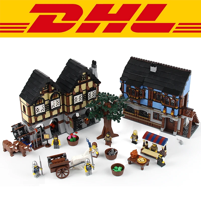 

presale 16011 1601Pcs Castle Figure Medieval Market Village Model Building Kit Blocks Bricks Toys For Children Compatible 10193