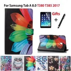 Модный принт чехол для Samsung Galaxy Tab 8.0 sm-t380 T385 2017 8.0 дюймов Smart Cover принципиально Планшеты из искусственной кожи В виде ракушки + Плёнки + ручка