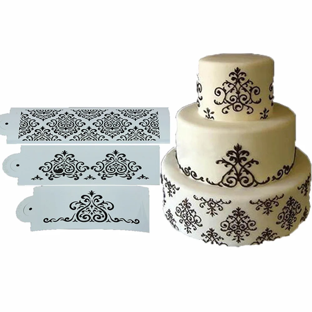 3Pcs Lace Flower Cake Decoration Tool Cakes Border Stencil