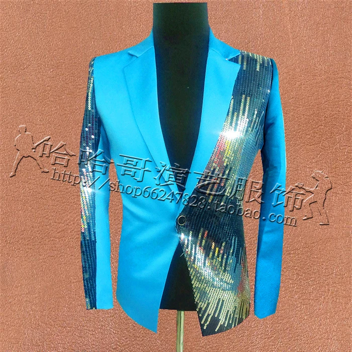 

2019 New Men Fashion Casual Slim Blazers Spring New Korean Men's gradient multicolor sequins bar suit male singer stage jackets