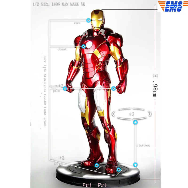 

Statue Avengers Superhero Iron Man 1:2 Full-Length Portrait With LED Oversized Bust GK Action Figure Collectible Model Toy P1524