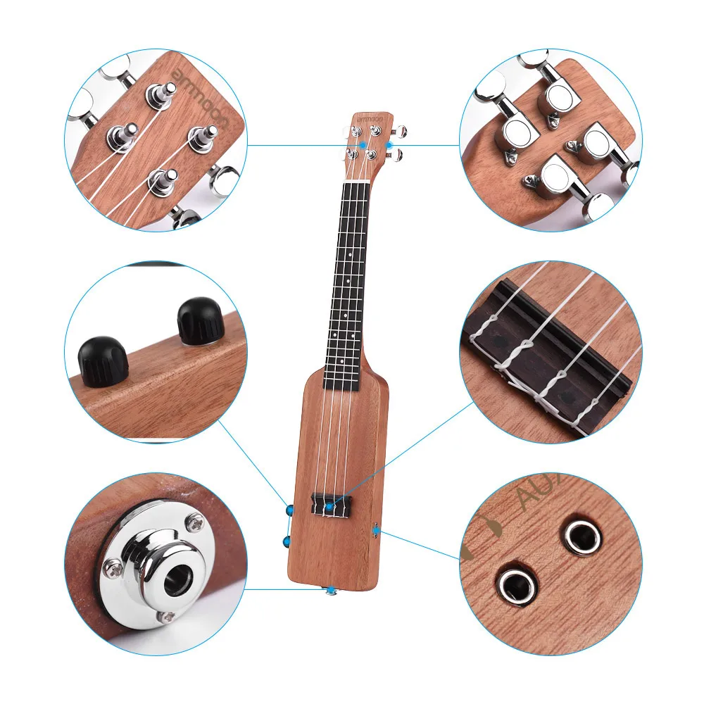 Ammoon бутылка форма 2" из цельного дерева Okoume Электрический Укулеле Ukelele Uke комплект с тюнером сумка 3,5 мм аудио кабель струны 5 шт. выбор