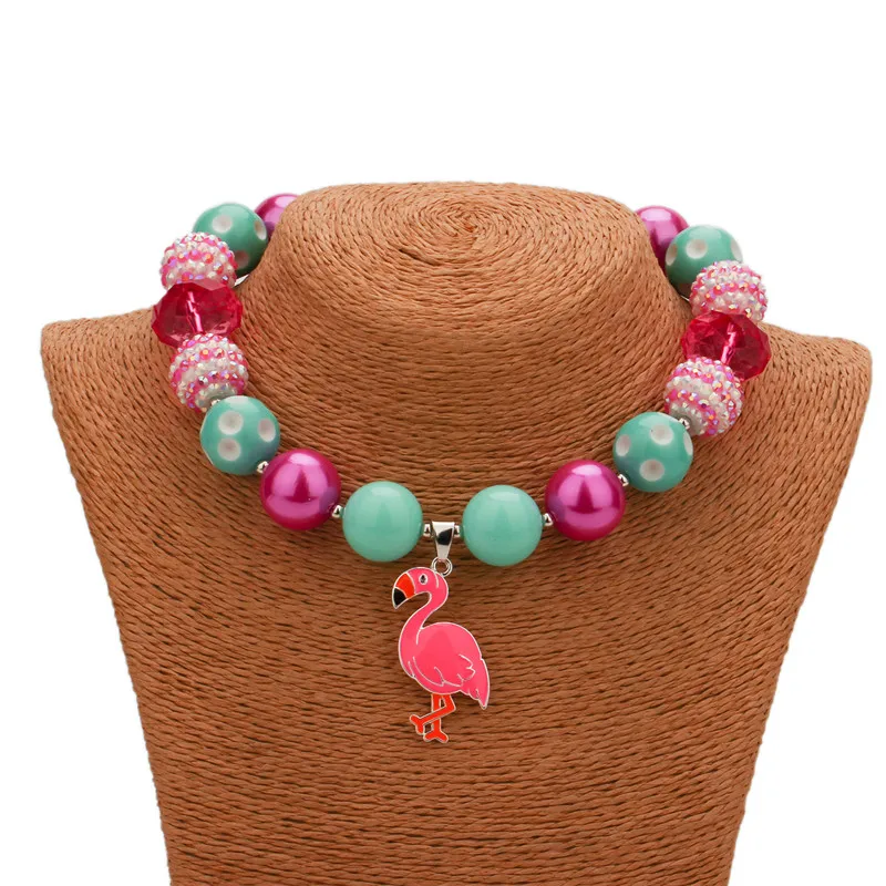 Fashion Flamingo Children Chunky Beads Necklace New Year Kids Girls Bubble Bead Necklace for DIY