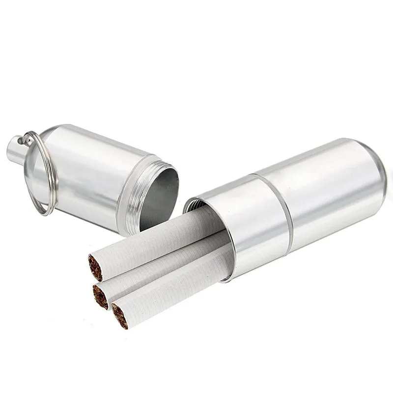 JX-LCLYL 1pc New Silver Aluminum Metal Cigarette Capsule Case Waterproof Pouch Camping