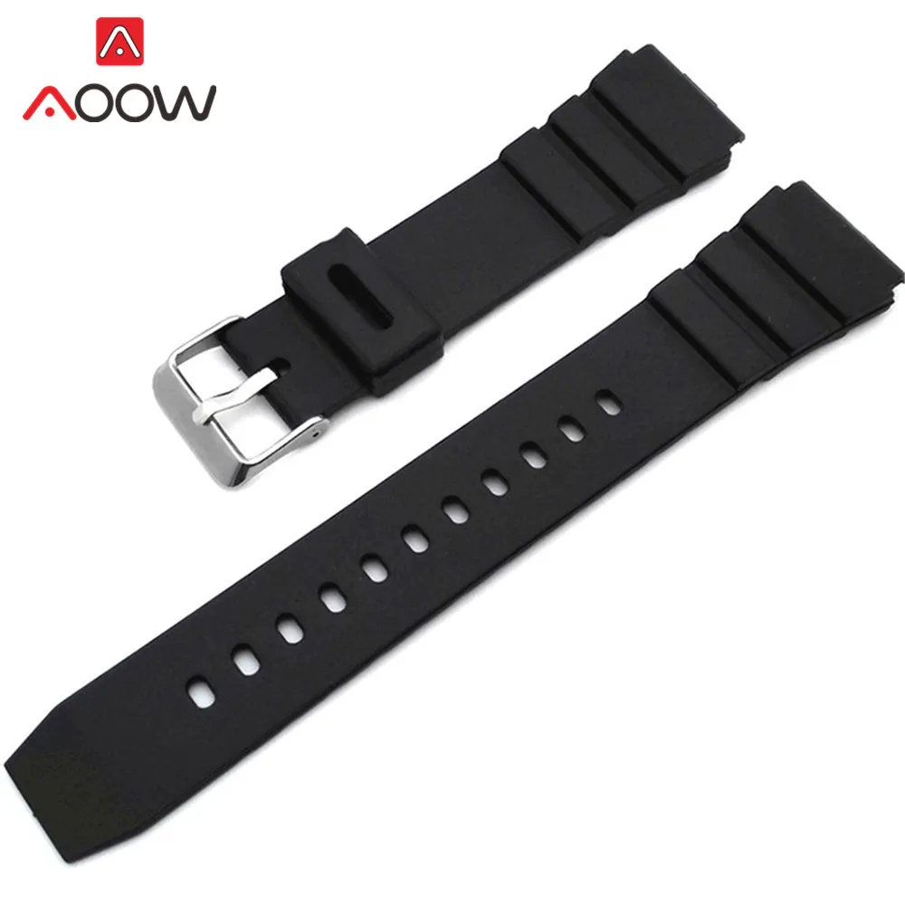 Mens Black 20mm Silicone Watchband Straps with Stainless Steel Pin Buckle