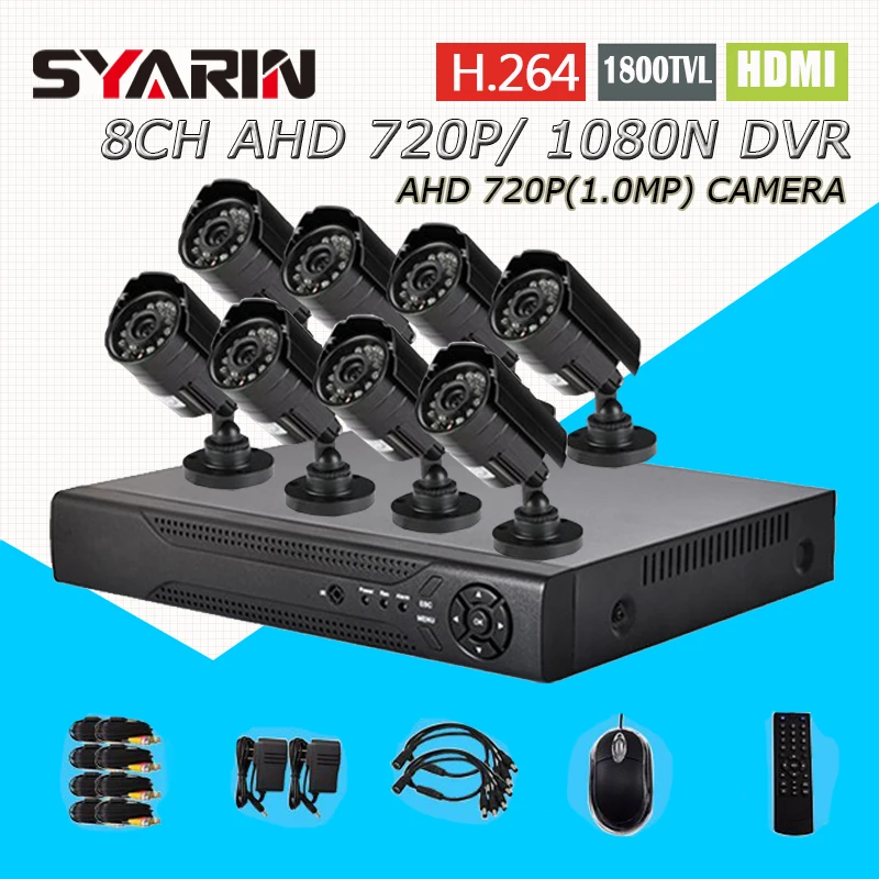AHD 8 channel 1.0MP 8ch CCTV System Full 1080N DVR with 1800TVL 720P Outdoor Security surveillance Camera Kit | Безопасность и