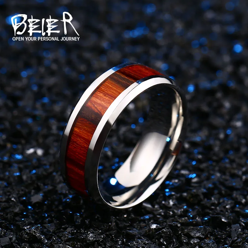 316L нержавеющая красная древесина для мужчин, стальной сплав с титаном полированное мужское модное кольцо BR-R087 - Цвет основного камня: BR-R077