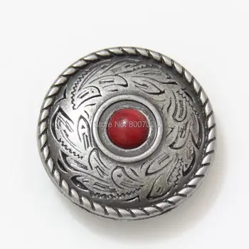 

(KB301) 10pc 1'' (2.5cm) Metal Concho Prairie Dust Concho Antique-Silver w/ Red-Stone Leathercraft Hardware