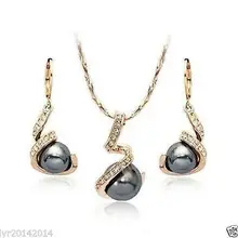 Ювелирные изделия Свадебные желтого золота черный перламутр, жемчужина ожерелье и серьги набор>* часы оптом кварцевый камень CZ Кристалл