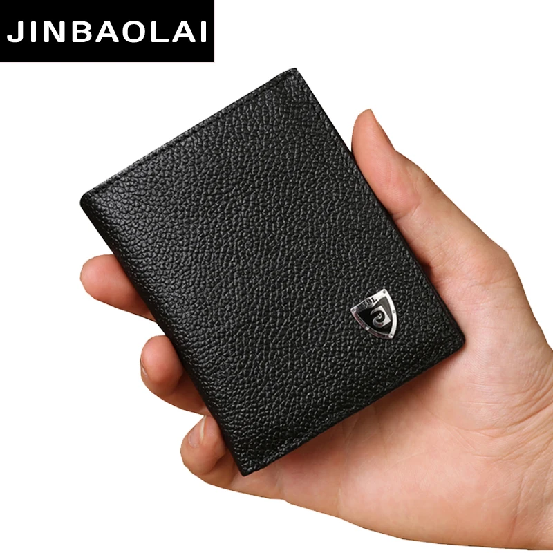 JINBAOLAI Hot!! ultra-thin Mini small male wallet solid short genuine leather purse for men soft cowhide men wallets carteira