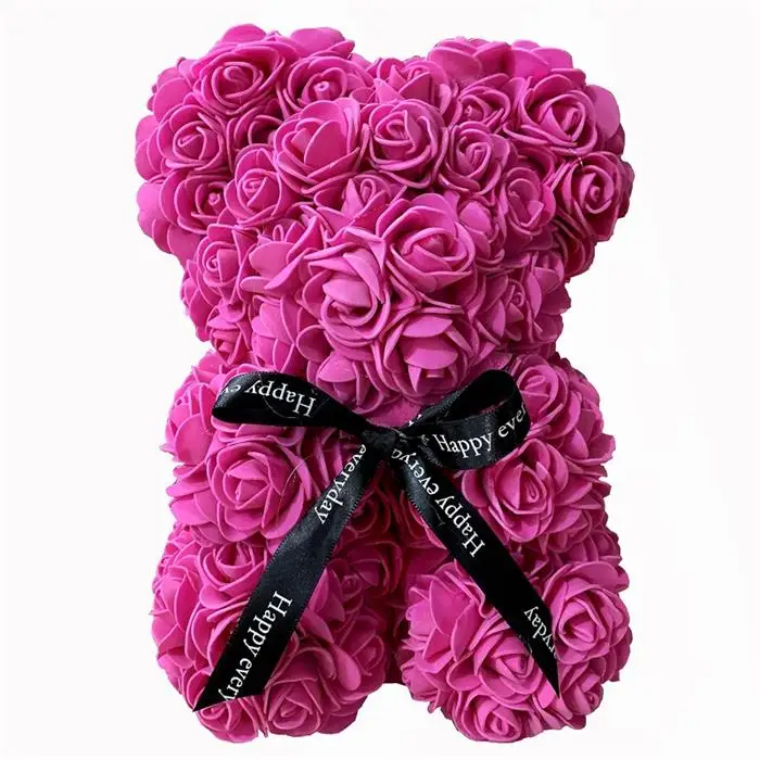 Горячая 25 см розовый медведь розовые розы цветок Искусственные Рождественские подарки для украшения свадьбы женщин плюшевый мишка с символикой дня Св. Валентина