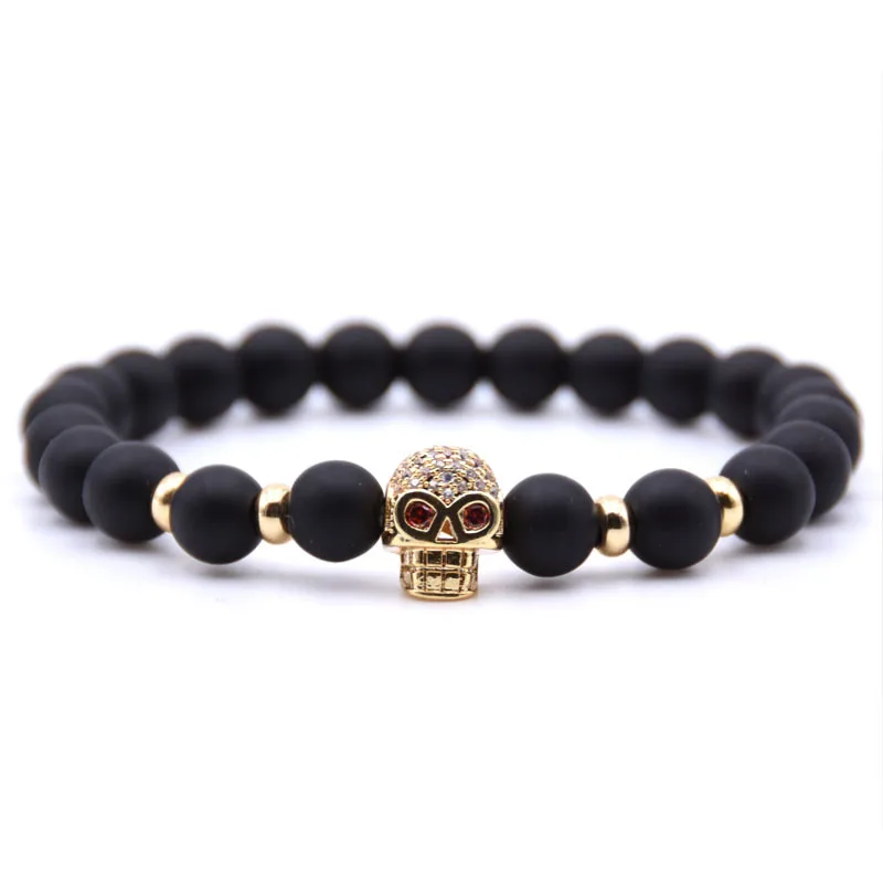 Браслет из натурального камня Pulseira для мужчин микро проложить CZ Череп Браслеты с