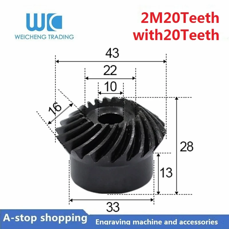2pc 11 Bevel Gear 2 Modulus 20 Teeth + 20 teeth Inner Hole 10mm 90