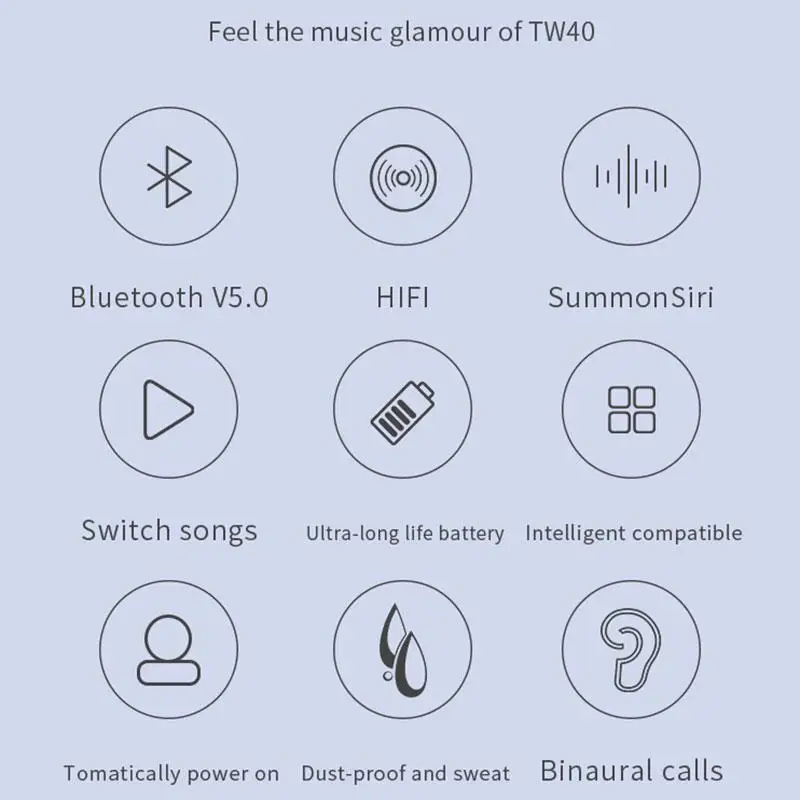 TW40 TWS беспроводной Bluetooth беспроводная гарнитура для наушников наушники с зарядным устройством для Xiaomi iPhone PK i30 i60