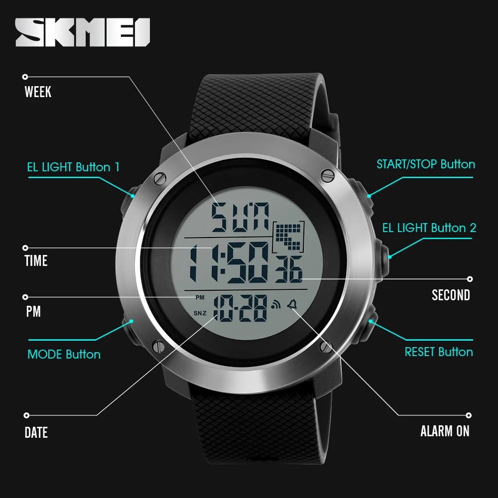 SKMEI женские спортивные часы, цифровые часы с будильником, Relojes, Мужские Двойные наручные часы, водонепроницаемые, Relogio Masculino 1267