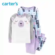 Carter’s 4 Piece Bear Snug Fit Cotton PJs Cute cartoon print long sleeve pullovers pants girl clothes set toddler 24947010
