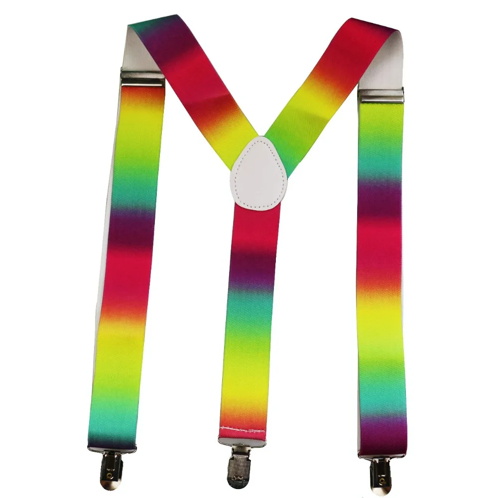 

FOXMOTHER New Fashion Adult 3.5cm Wide Y-Shape Clip-on Rainbow Striped Suspenders For Mens Womens