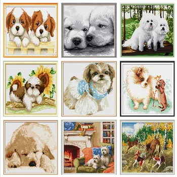

Cross Stitch Kits Cross Stitch Patterns Water Soluble Canvas Cross Stitch Dogs Animal Needework DIY Kit Embroidery Home Decor