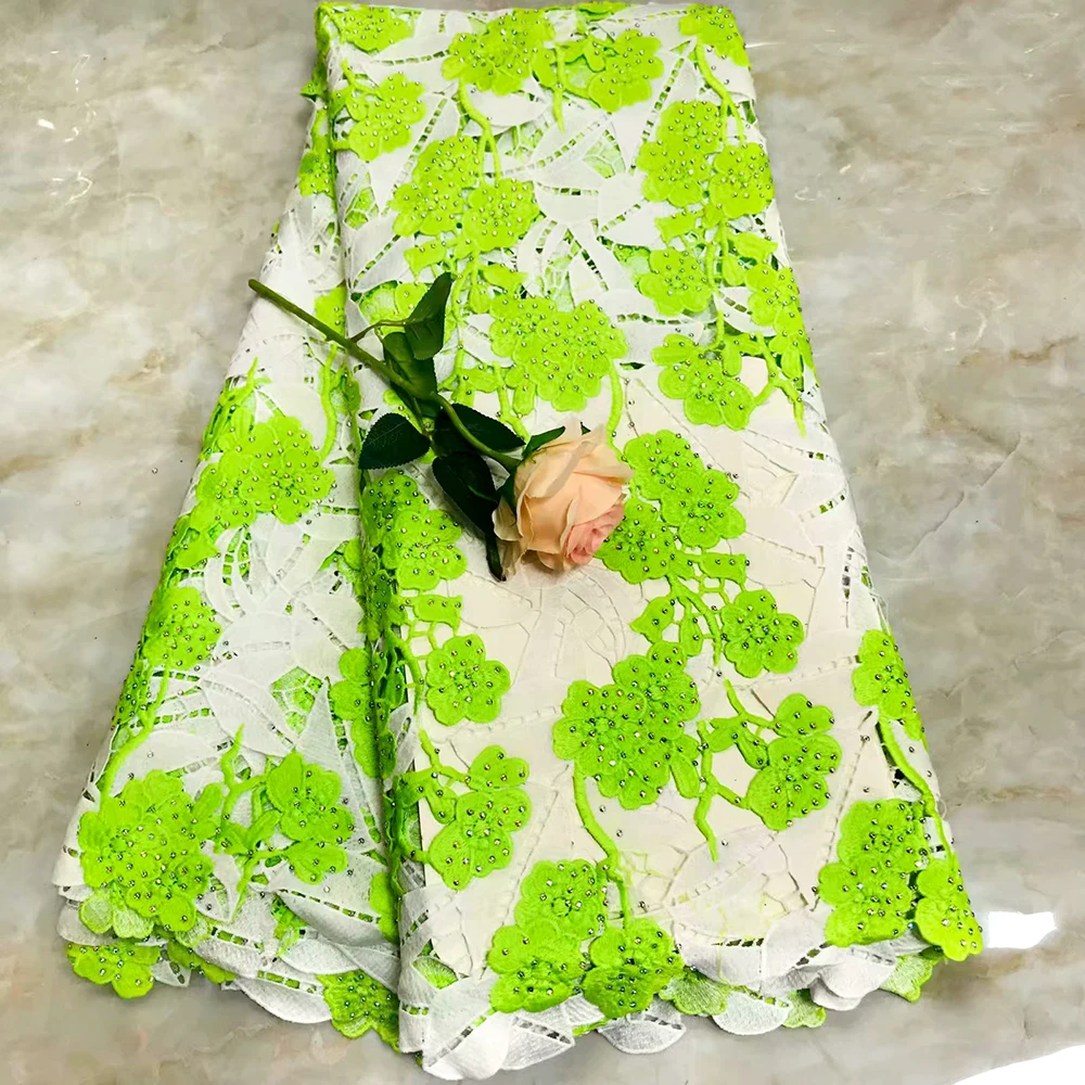 

lace fabric with beads 5yard fashion african lace fabric 2019 high quality 3d flower fabric for dress