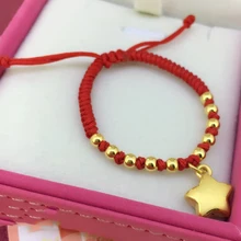 Чистый 24 k желтое золото женщин 3D удача Сияющая Звезда Кулон красные плетеные браслеты