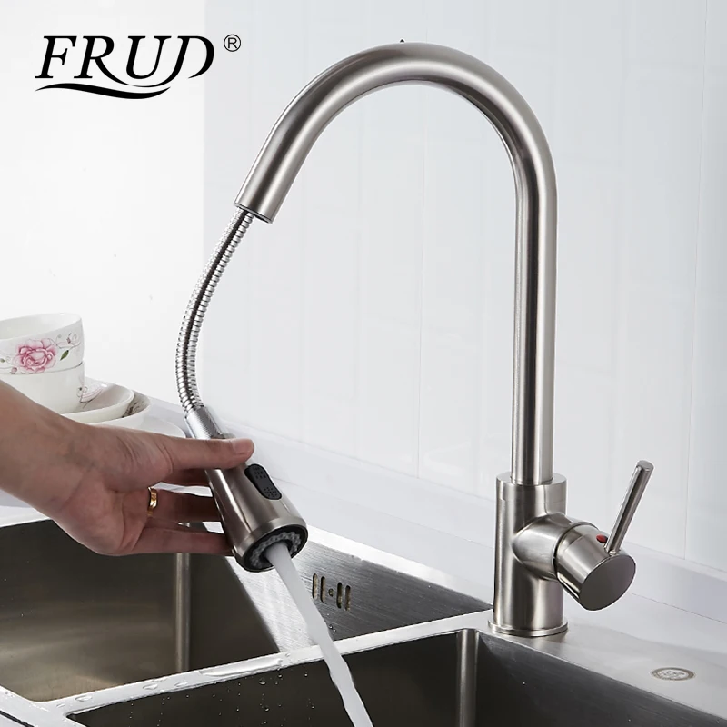 

Frud Newly Single Hole Kitchen Faucet Flexible 360 Degrees Rotation Pull Out Spring Bathroom Sink Single Handle Faucet Y40079