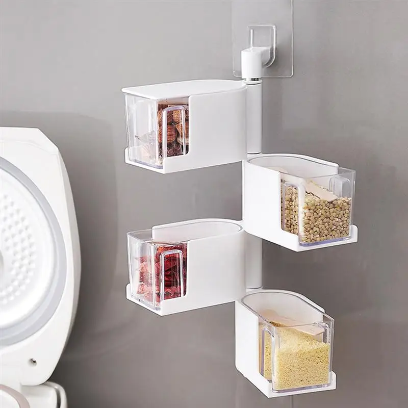 

ABFP Multi-Tier 360 Degree Rotating Wall Mount Spice Rack Seasoning Storage Box Jars Organizer Condiment Containers Kitchen To