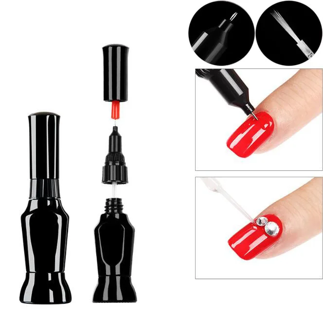 

10ml UV Acrylic Nail Point Sticking Drill Gel Glue For Rhinestones Needle Sealing Brush Dual-use False Nail Tips Tools