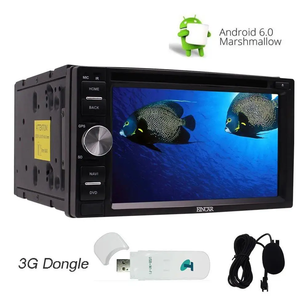 

Android6.0 Car Stereo DVD Player Double Din 6.2'' with External MIC Bluetooth In Dash GPS Navigation Radio Receiver + 3G Dongle