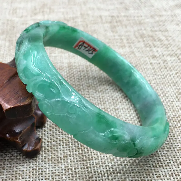 

61mm Vintage Chinese Hand-carved Emerald Green Jadeite Jade Bracelet Bangle 1215
